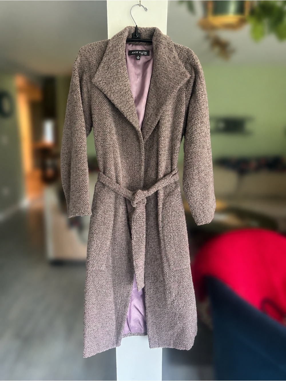 Anne Klein Wool Blend Belted Long Coat Size Small Cashmere Blend